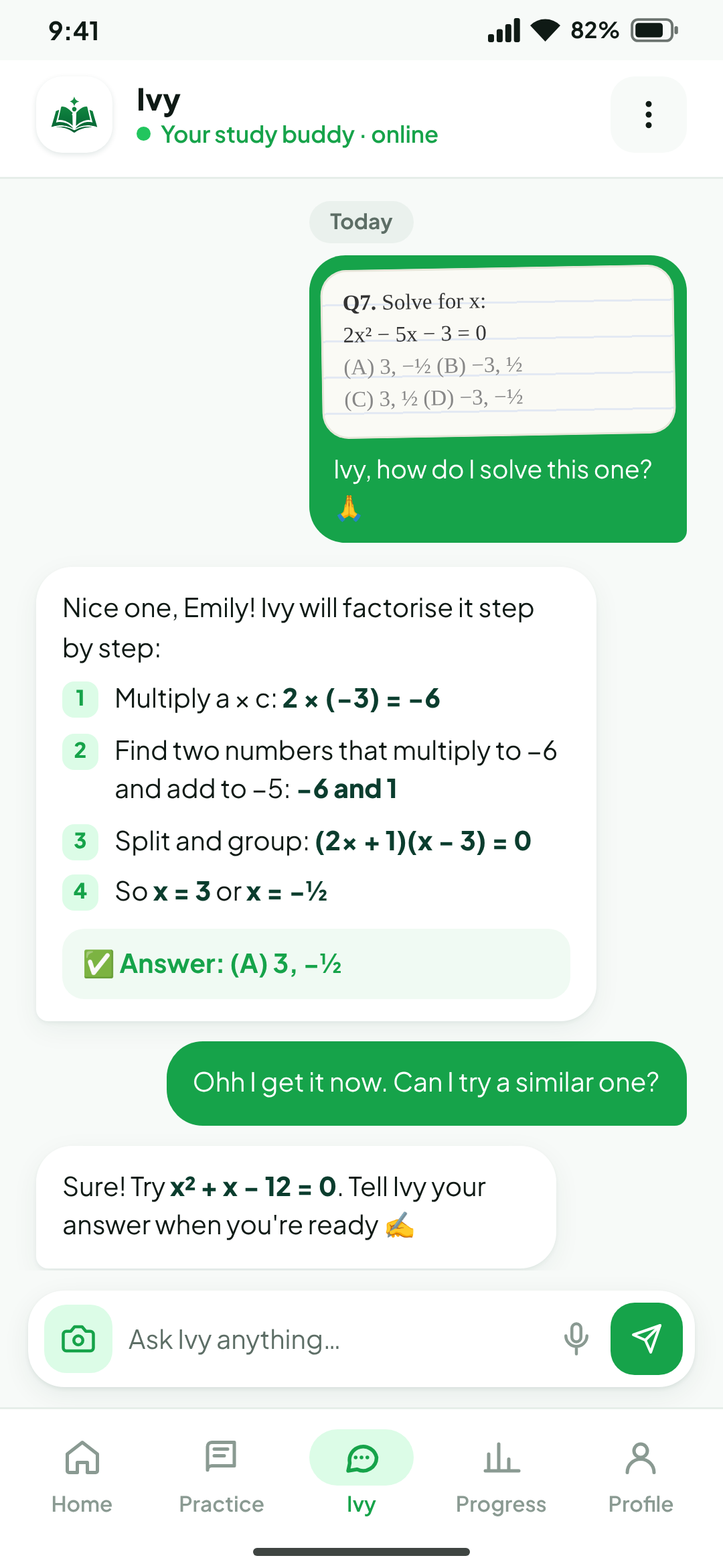 iSharp Ivy chat screen
